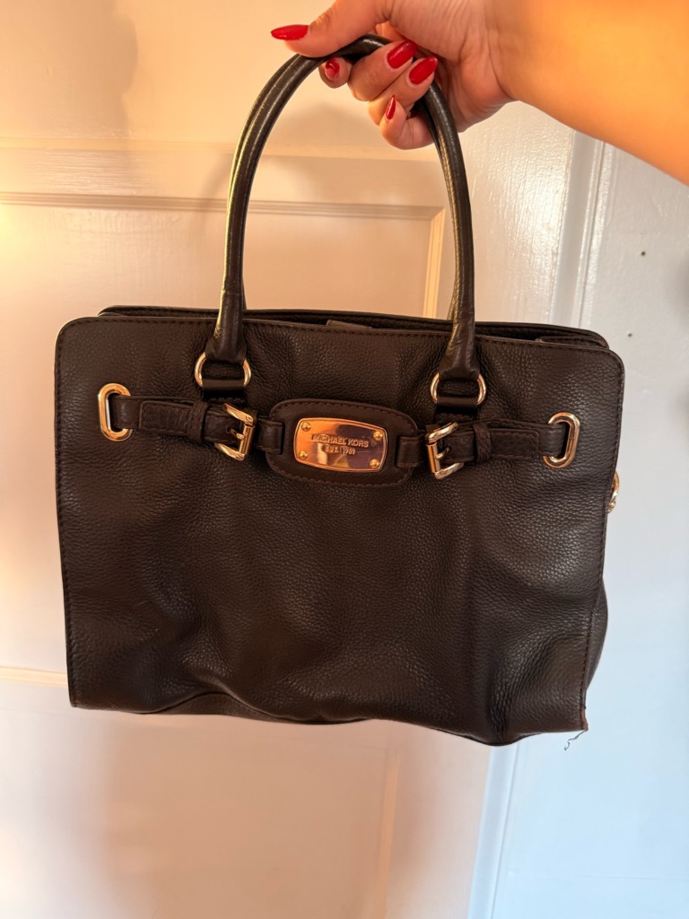 Michael Kors Black Leather Satchel with Gold Hardware